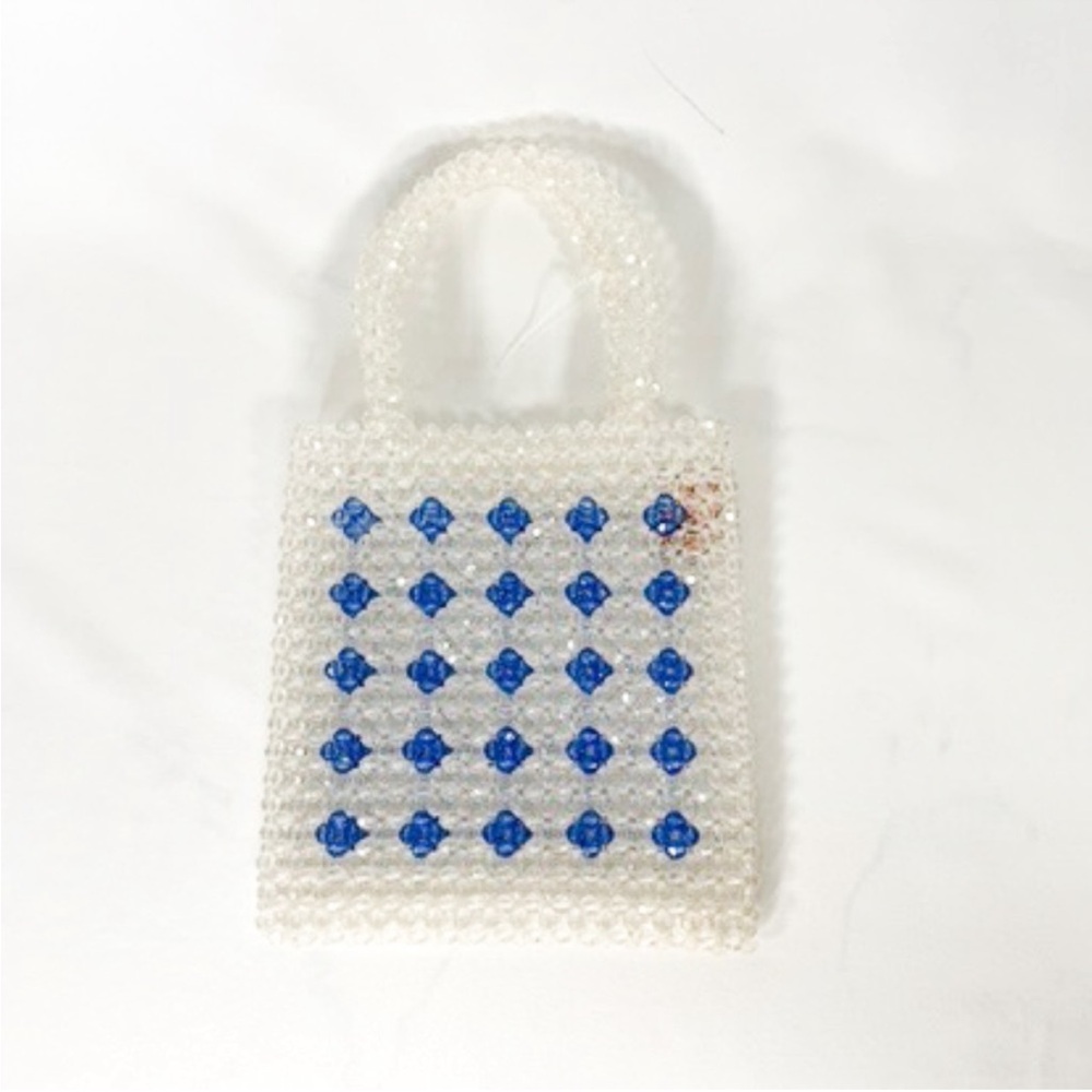 FREE PEOPLE Beaded Mini Tote White & Blue Bag NWT